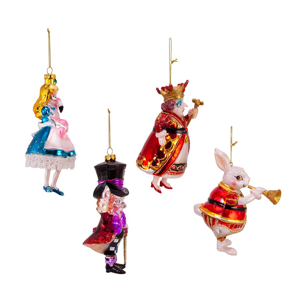 Kurt Adler 5-5.5-Inch Noble Gems Alice in Wonderland 4-Piece Ornament set